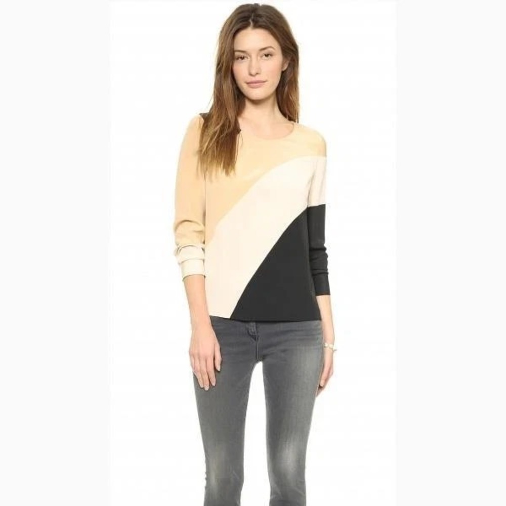 DVF Diane Von Furstenberg SERAPHINA Long‎ Sleeve Colorblock Silk Blouse Top 14
